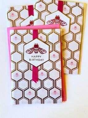 Hallmark Gold Honeycomb Birthday Cards with Pink Accents